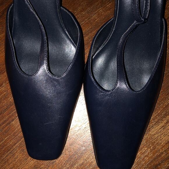 J G JG Hooks Preppy Academia Old Money Edgy Square Toe Blue Stacked Kitten Heels - Picture 10 of 11